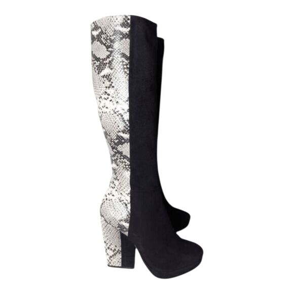 POUR LA VICTOIRE Tall Snakeskin Black Suede Heeled Boot Size 7.5 - Picture 3 of 10